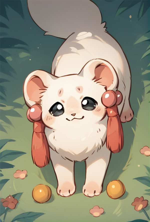 score_9, score_8_up, score_7_up, rating_safe, source_furry, big pink paw pads, cute, feral, <lora:Tubaoshu_Fabulous_Beasts_Pony:1> tubaoshu_f4bulousb3asts, ear accessory, open eyes, black eyes, on all fours, quadruped, in a forest