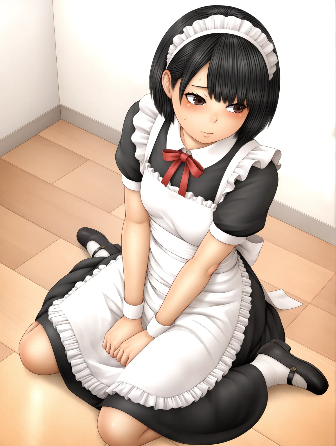 hentai_sister,<lora:sister_1:1>,solo,full body,maid,shy,