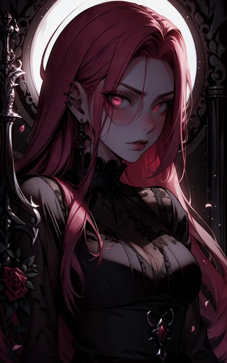 mysterious woman with pink hair, holding a sword, surrounded by red roses, gothic attire, dark romantic atmosphere, intricate details, high contrast, hyper-realistic, somber expression, dramatic lighting, deep shadows, high-definition, elegant, melancholic mood, cinematic, ornate design
<lora:G_G2.0:1> Goth girl, Goth girl 1girl, <lora:backlight_slider_v10:-1> <lora:age_slider_v6:1.3>
