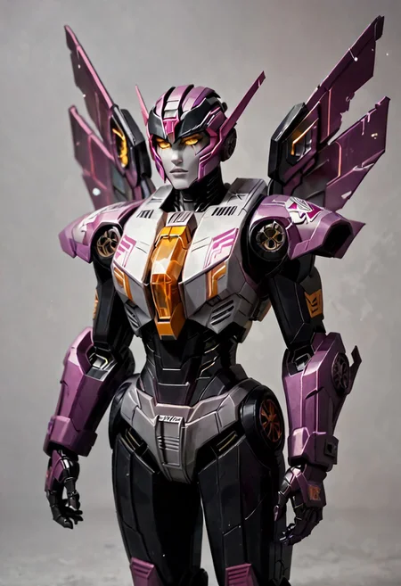 score_9_up, score_8_up, score_7_up,score_6_up, rating_safe, style_comics, transformers g1, ((decepticon))), transformers, starscream, robot with jet wings, green crystal in middle of chest, fans on sides of chest, vents on sides of head, black and purple, model pose,