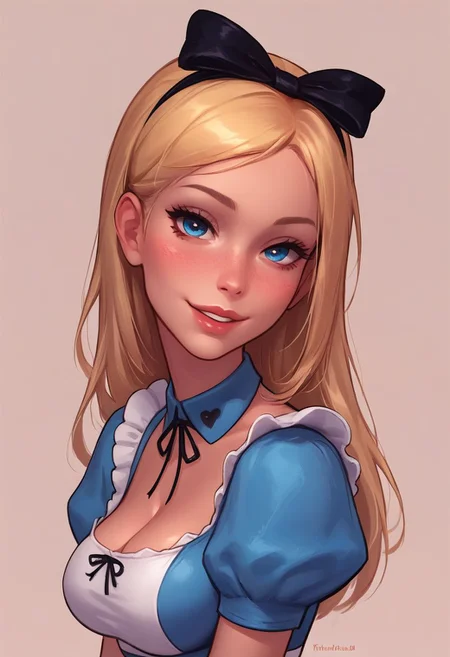 score_9, score_8_up, score_7_up, score_6_up, Alice in wonderland, turning to face viewer, head tilt, 1 girl, seductive smile, looking at viewer, sexy revealing outfit, kinky, adorable, petite, side view, looking at viewer, round face, 18 years old, cutest girl in the world