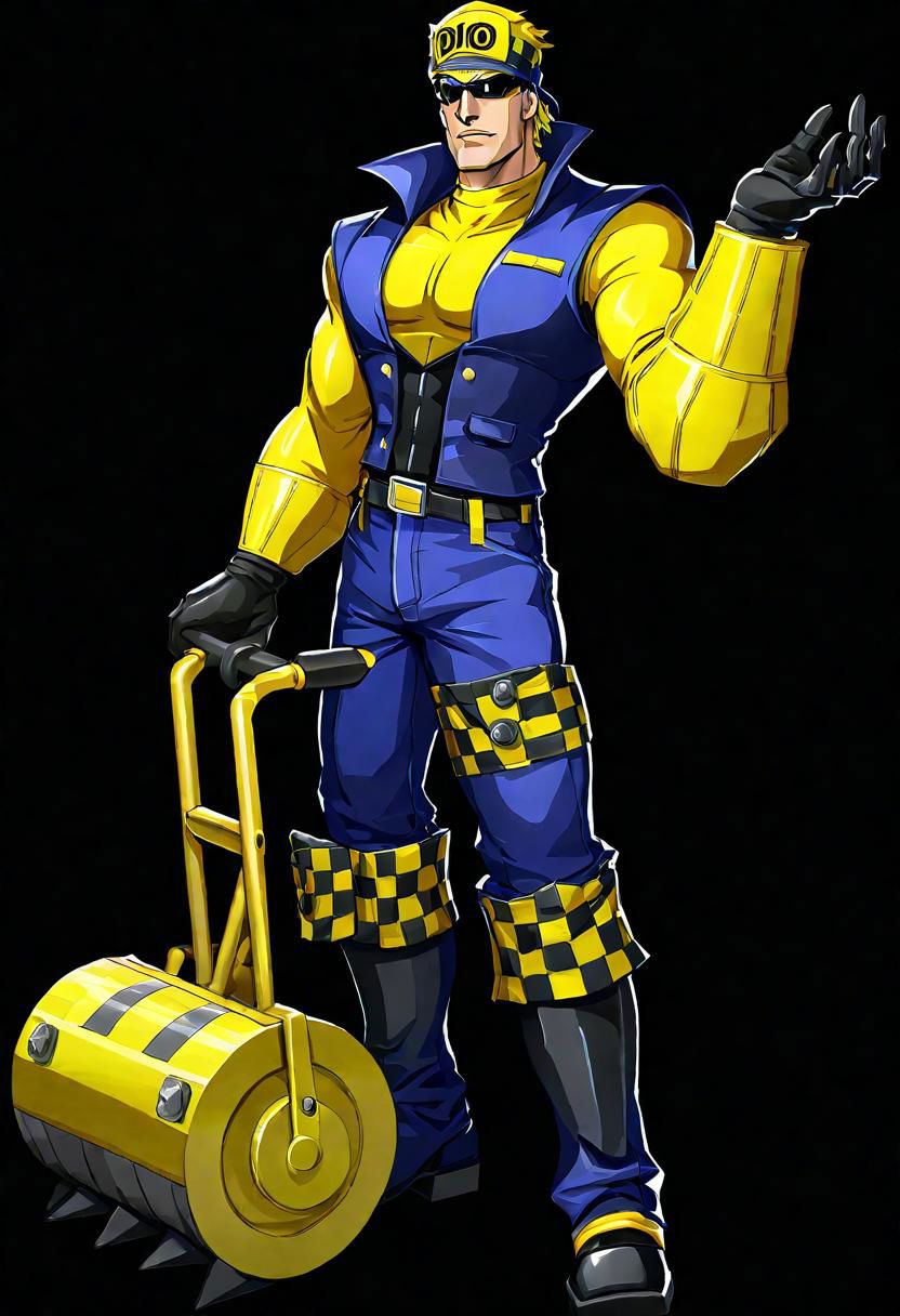 ncrender of dio brando as a road roller man,simple background,black background