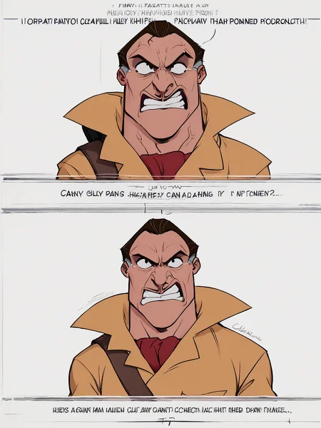<solo:1.5>,
<1boy:1.5>,
clayton_tarzan, clayton_hunter, human, male, 1boy, male focus, solo, upper body, shirt, parody, meme, colored skin, short hair,
<white background:1.5>,
<simple background:1.5>, 
<lora:Clayton_Tarzan:1.25> clayton_tarzan, <lora:LineArt Mono Style LoRA_Pony XL v6:1>, angry,
teeth,
clenched teeth,
pop vein,