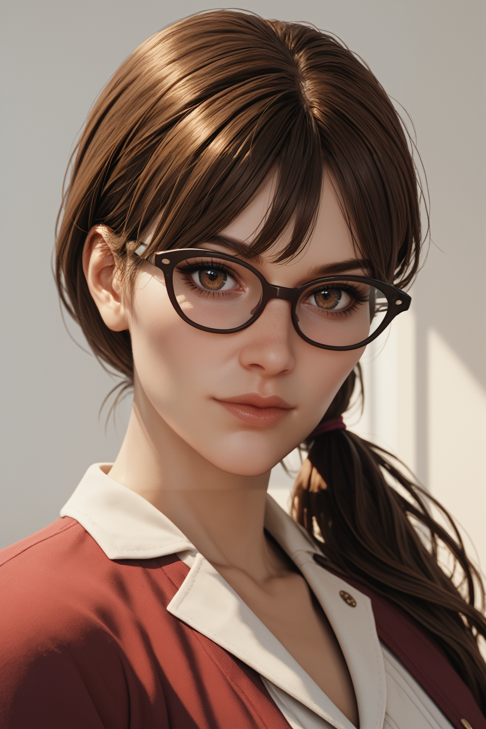 score_9, score_8_up, score_7_up,
<lora:TEWTatiana:0.8>
TEWTatiana, 1girl, brown hair, long hair, ponytail, bangs, brown eyes, glasses, looking at viewer, portrait