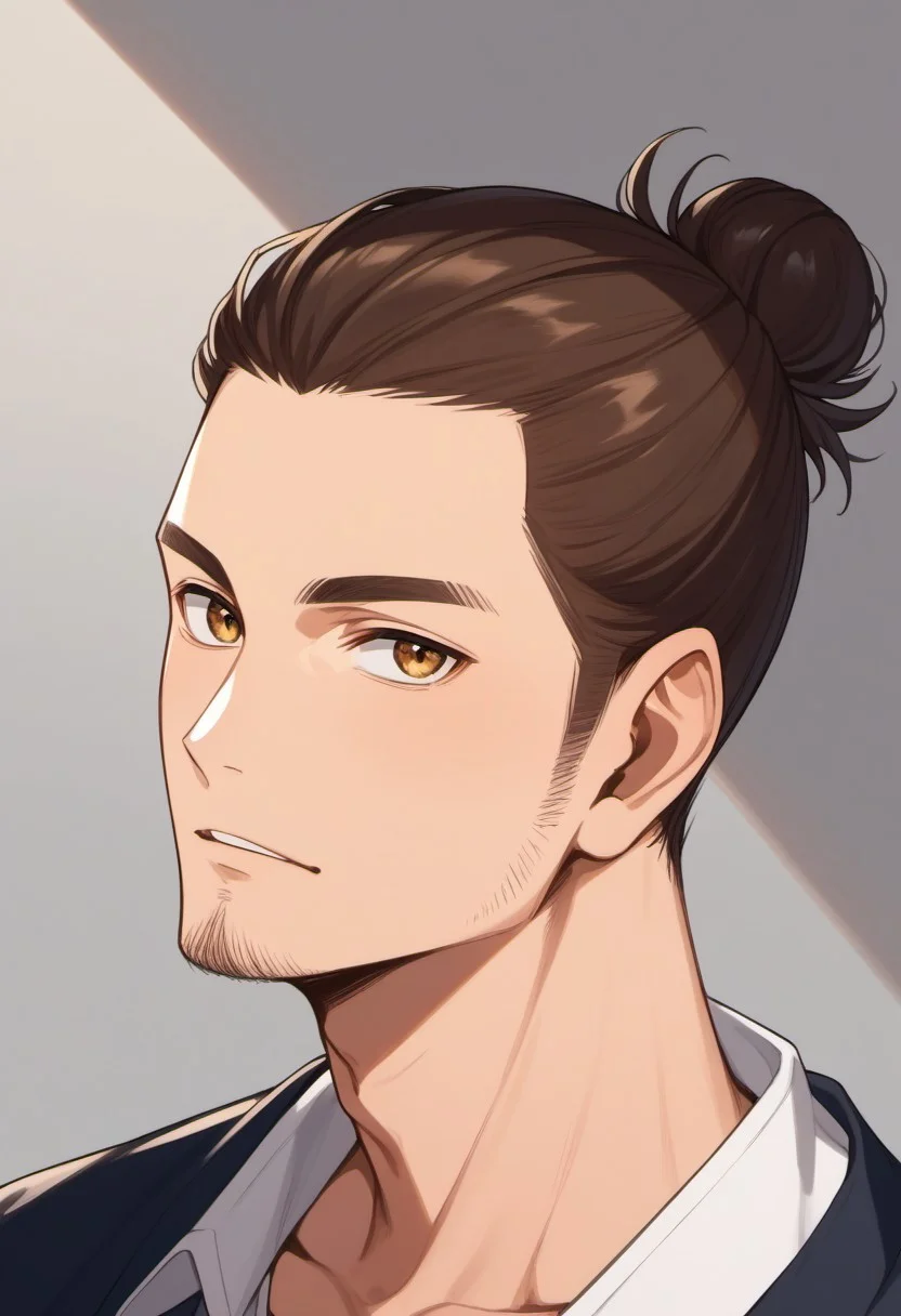 score_9, score_8_up, score_7_up, source_anime, rating_safe, Asaikyu, man bun hair, 1boy, male focus,