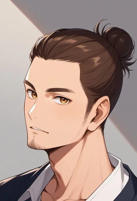 score_9, score_8_up, score_7_up, source_anime, rating_safe, Asaikyu, man bun hair, 1boy, male focus,