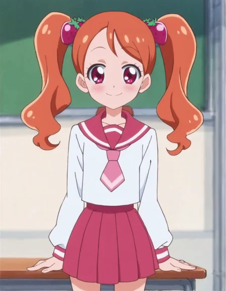 score_9, score_8_up, score_7_up, anime screencap, solo,1girl,usamiichika, school uniform, pink necktie, smile, pleated skirt, pink skirt, slooking at viewer, serafuku, long sleeves, shirt, strawberry hair ornament, looking at viewer,cowboy shot,small breasts,blush<lora:usamiichika:0.8>
