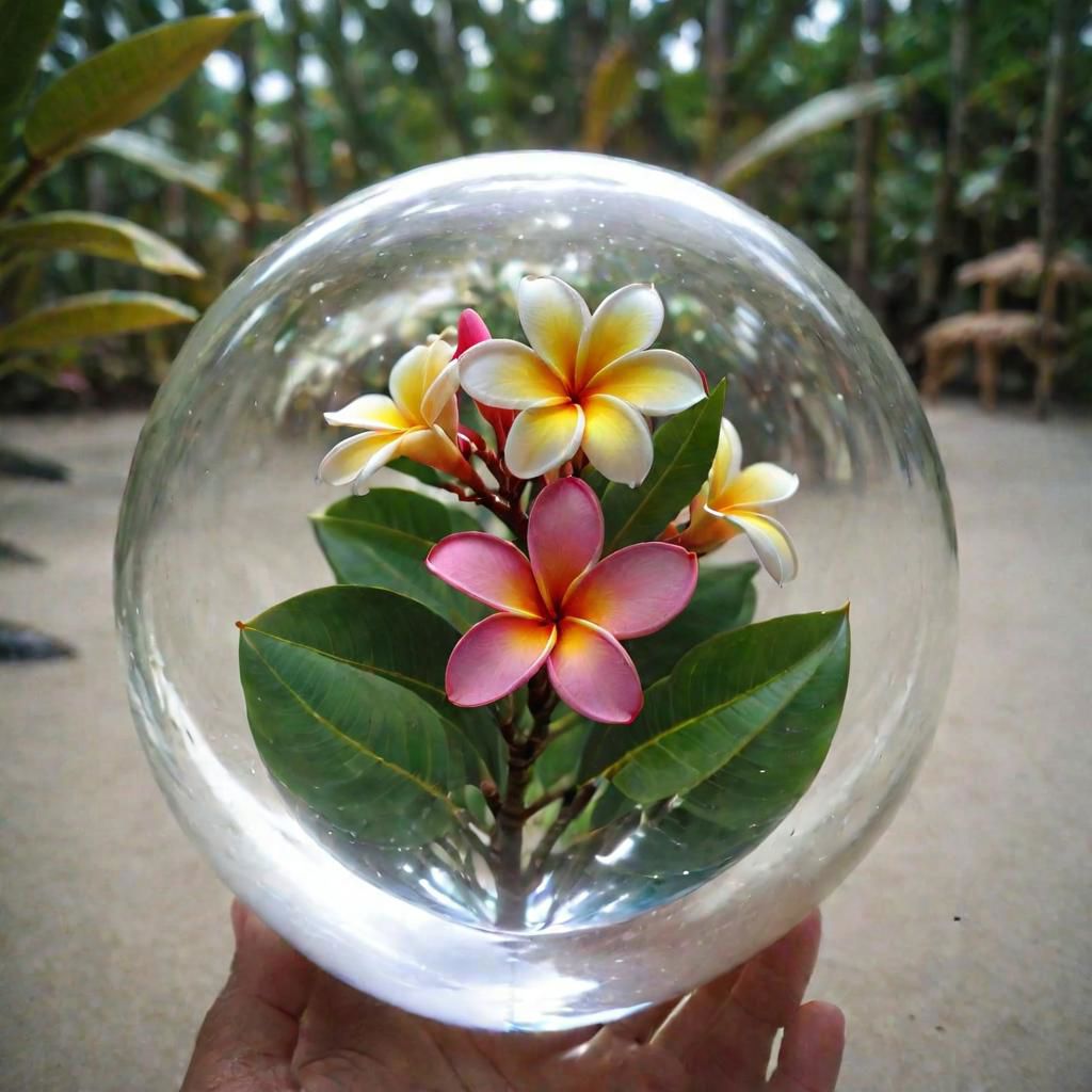 a plumeria in a glass ball
