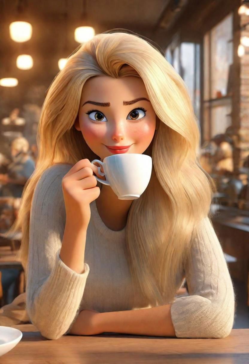 (masterpiece)
a beautiful blond girl drinking coffee, 
coffe shop background, 
HDR, 8k, trending on artstation,