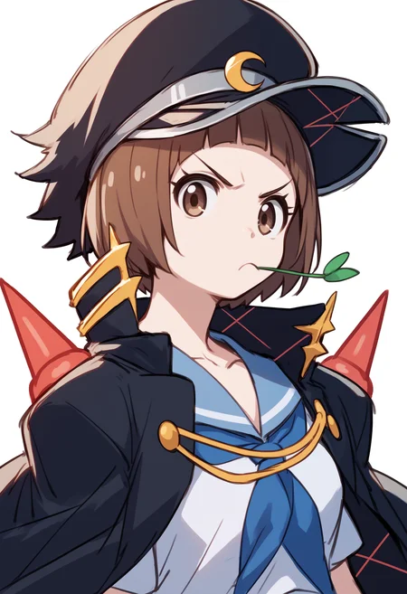 score_9, score_8_up, score_7_up, score_6_up, score_5_up, score_4_up, BREAK,
1girl, mankanshokumako, brown eyes, brown hair, short hair, mouth hold,
hat, crescent hat ornament, jacket on shoulder, school uniform, serafuku,
closeup, upper body, looking at viewer, serious, solo, sketch, simple background <lora:MakoMankanshokuFightClubXL:1>
