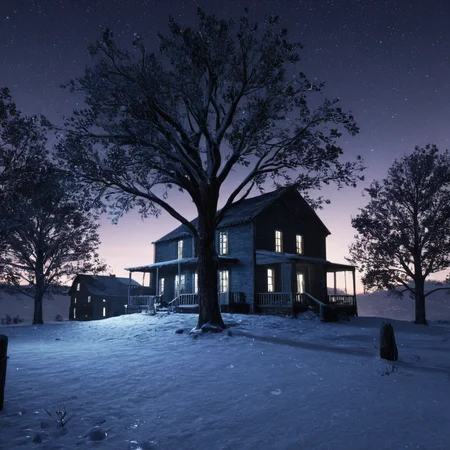 professional 3d model of <lora:Hyperrealism style v2:1> in Hyperrealism style,
An Unreal Engine image of a snowy landscape with a tree and a building,outdoors,sky,tree,no humans,night,building,star (sky),night sky,scenery,snow,starry sky,blue theme,bare tree , realistic, realism, photorealism, hyperrealism, hyperrealistic, realistic, sharp, detailed, cinematography style, film light style, movie still, professional photography, artistic, perfection, contrast, cinematic, filmic, high quality photo, 8k quality, colorful, photography style, 3D computer graphics, Blender, 3ds Max, Maya, Cinema 4D, ZBrush, AutoCAD, LightWave 3D, Adobe Dimension, virtual reality, 3d, different people, different characters, different models, detailed eyes, detailed nose, detailed ears, detailed environment, detailed body, detailed face, detailed nipples, detailed breasts, detailed feet, detailed hands, perfect, perfection, epic, awesome, Interactive, Cybernetics, different lighting, light, Video games, Film and television, Unreal, real-time 3D, Epic Games style, Unreal Engine style
<lora:Unreal Engine style:0.3>, octane render, highly detailed, volumetric, dramatic lighting