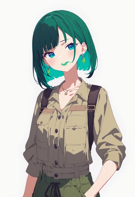 1girl,[mamyouda, sy4, ogipote | mamyouda, aiko \(kanl\), torino aqua  | maccha \(mochancc\), torino aqua, ask \(askzy\)],
solo,happy,earrings,green lipstick,widow's peak,upper body,cargo_pants,dynamic_angle,<lora:smeared lipstick_XL_bx-v1.02:1>,smeared lipstick,
masterpiece,great quality,best quality,newest,recent,absurdres,