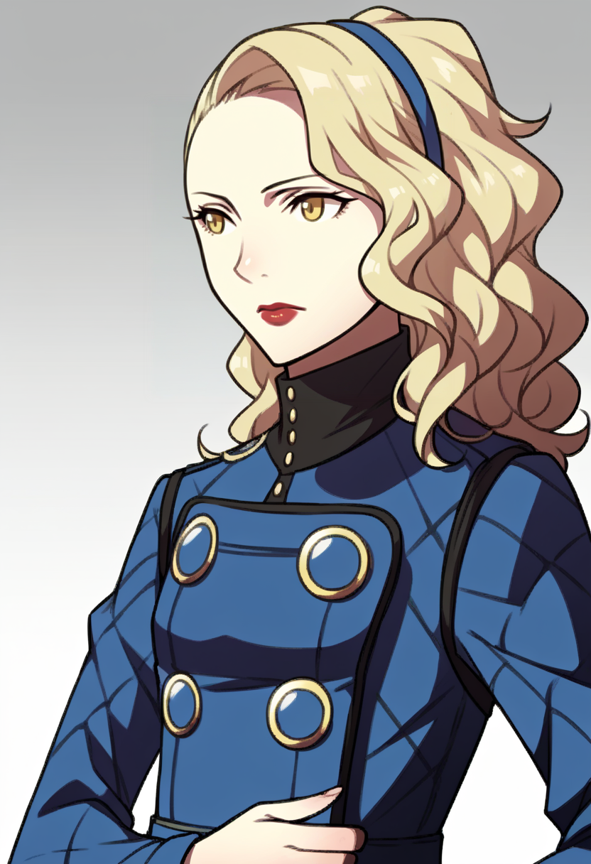 score_9, score_8_up, score_7_up, source_anime BREAK 1girl, solo,
<lora:zs_AwakeningPortraitsXL:1> awakeningportraits, portraits, white background
 <lora:zs_MargaretXL:1> margaretp4, blonde hair, long hair, yellow eyes, headband, blue dress, long sleeves, lipstick