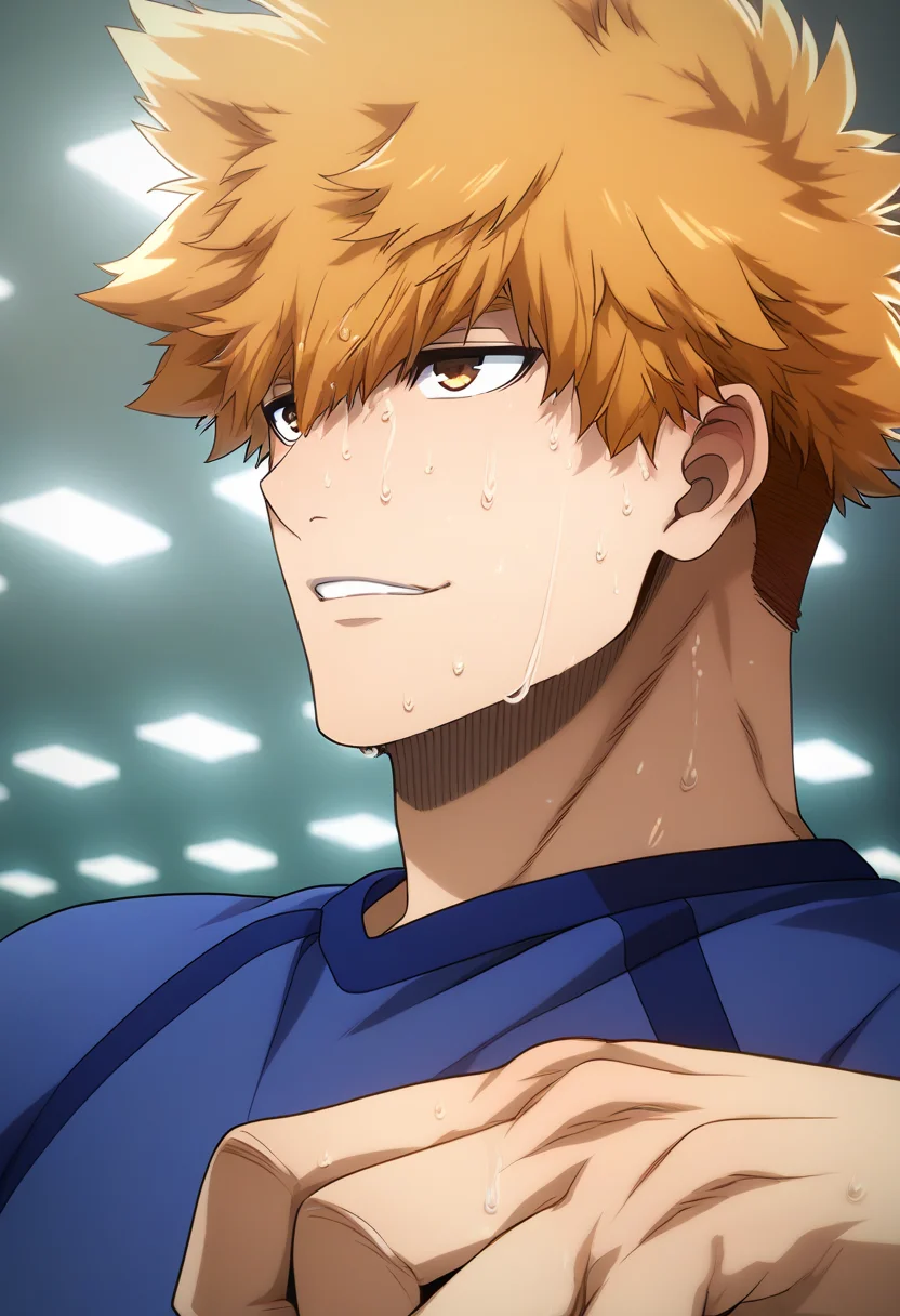 1boy, male focus,
<lora:Character_-_Blue_Lock_-_Rensuke_Kunigami:1> rensuke, brown eyes, orange hair
((zPDXL)), score_9_up, score_8_up, score_7_up, score_6_up, score_5_up, score_4_up, best quality, amazing quality, best aesthetic, absurdres, year2023, nsfw, game cg, official art, official style, uncensored,
soccer uniform, soccer field, blue shirt, indoors, sweat, very sweaty, muscular, muscular male, close-up,