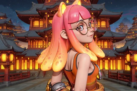anime screencap, anime coloring, detailed face, masterpiece, best quality, very aesthetic, absurdres, volumetric lighting, official style, amazing quality, ultra detailed, highres, amazing quality, scenery, beautiful detailed hair, beautiful detailed eyes,
<lora:StS-Illustrious-Detail-Slider-v1.0:4>
outside, architecture,
<lora:Sindri_T3_Arena:1>
Sindri (character), 1girl, tentacle hair, round eyewear, bandaid, pink hair, from behind, upper body shot, looking back at viewer, multicolored hair, glasses, gradient hair, bandaid on nose, animal ears, bandaid on face, solo, architecture, tank top, arms behind back, smile, lips parted, head tilted