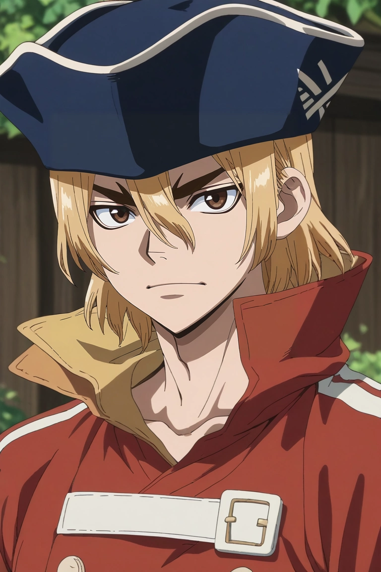score_9, score_8_up, score_7_up, source_anime, rating_safe, , anime screencap, , , , depth of field, 1boy, solo, male focus, <lora:ryuusui_nanami_pony:0.84>, ryuusui_nanami, blonde hair, brown eyes, hair between eyes, hat, , , <lora:sdxl_lightning_8step_lora:1>