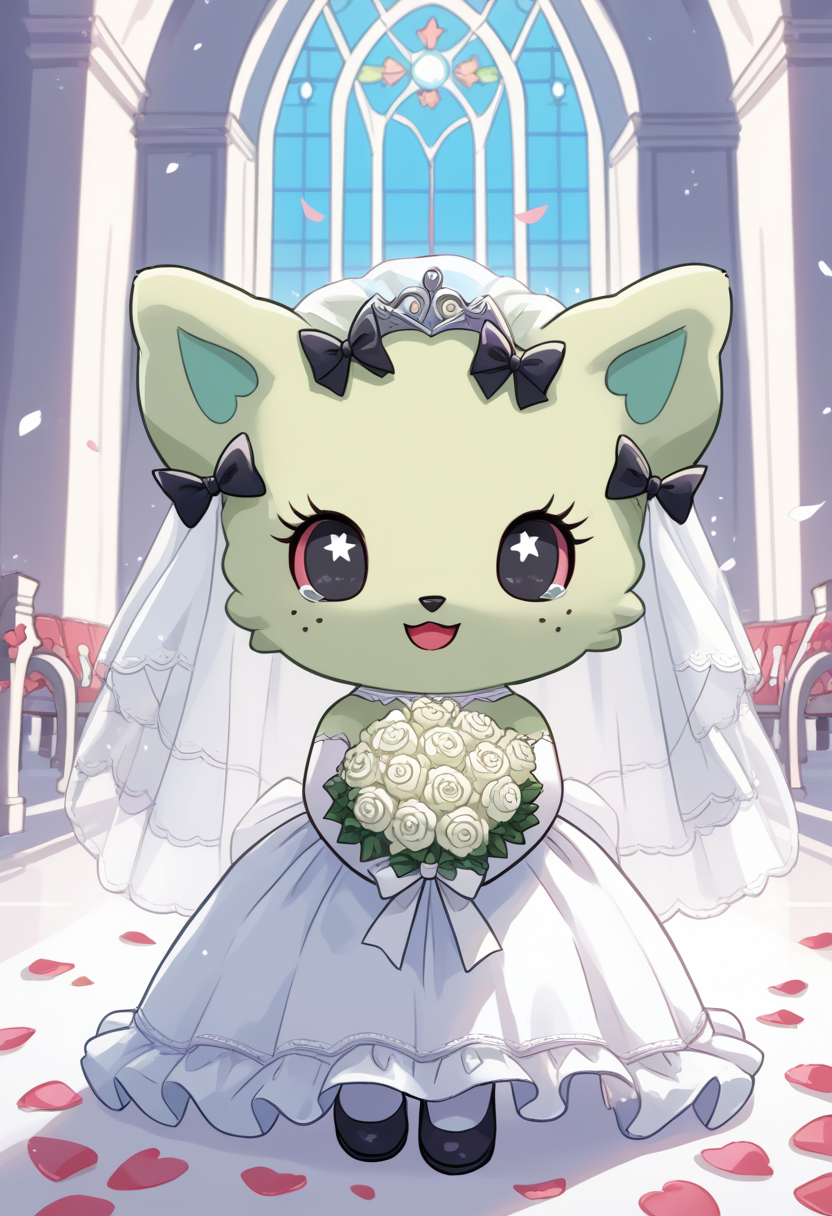 score_9, score_8_up, score_7_up, score_6_up, score_5_up, BREAK
emma, 1girl, freckles, hair bow, colored sclera, chibi, feral, furry, church, wedding dress, wedding veil, crying, happy, smile, bouquet, 