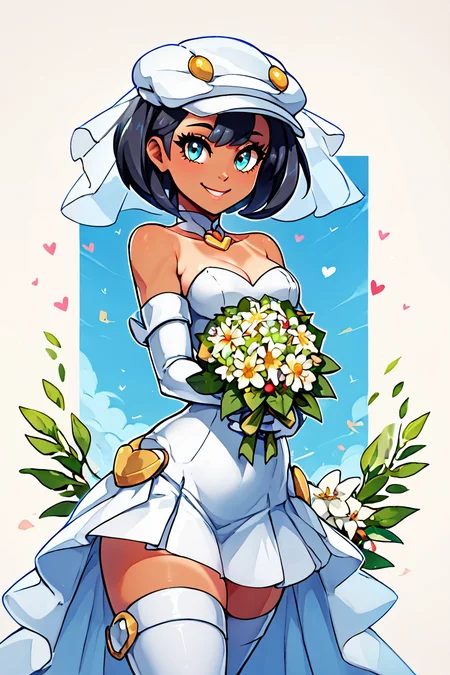 score_9, score_8_up, score_8, medium breasts, (curvy), cute, eyelashes, BREAK, , zzAether, tanlines, white cabbie hat, black hair, <lora:Aether_Employee_Pokemon_PDXL_v1:0.8>, BREAK, smile, looking at viewer, bride, wedding dress, bridal veil, strapless dress, elbow gloves, holding bouquet, hearts, white outline, cowboy shot, embedding:zPDXL, Expressiveh, <lora:CatalystStylePDXL:0.6>, <lora:SDXLFaeTastic2400:0.5>, <lora:Expressive_H-000001:0.4>,