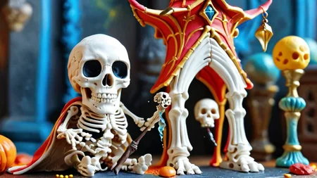 play-doh style (skeleton wizard casting a spell in a majestic court),  . sculpture, clay art, centered composition, Claymation detailed<lora:bonex:0.8> bonex, bone, skeleton <lora:gwmdetail_lora_r64_sdxl:0.4> GWMDetail <lora:MJ52:0.6>