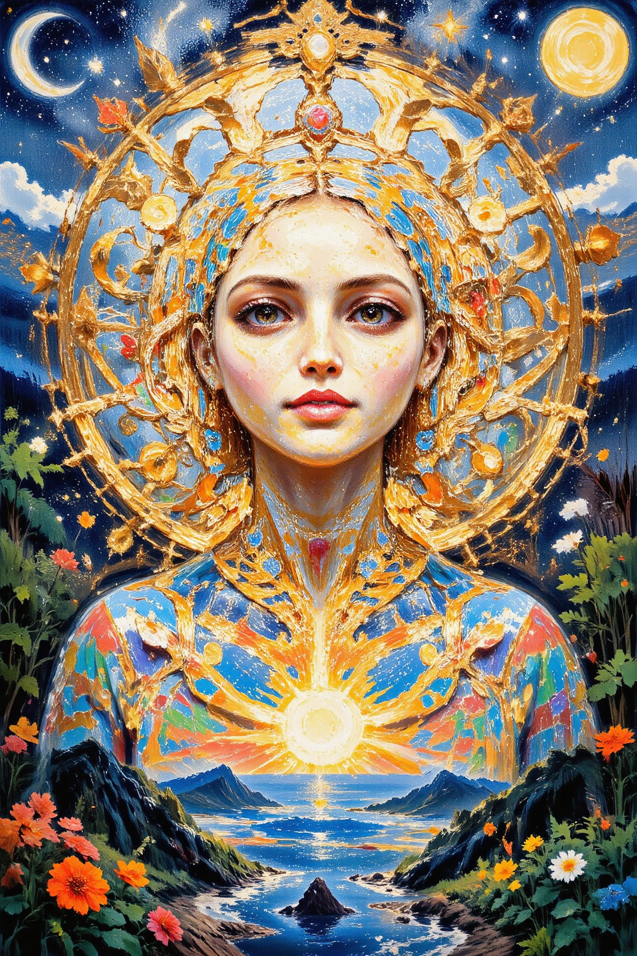 (hell) Costa Rican beautiful landscape,  bright luminous starry night, woman, intricate, very detailed, sharp, colorful, multilayer painting, <lora:Hand v2:1> <lora:Anti-Blur:1> <lora:Insane Detail Slider:0.5>   <lora:Flux.1_Turbo_Detailer:0.6> <lora:flux-photo-transparent_Alpha_1.0:0.8> <lora:flux.1_lora_flyway_Epic-detail_v2:0.6> <lora:Painterly01b_CE_FLUX_AIT:1> pntrlyCE_style, <lora:VividlySurreal:0.8>