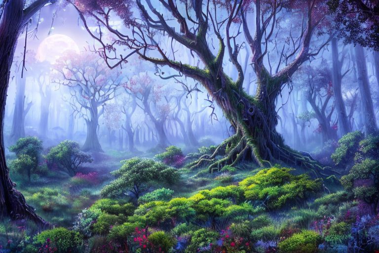 (masterpiece:1.2), (best quality,:1.2), 8k, HDR, ultra detailed, ((photorealistic)), professional light, cinematic lighting, fashion photography, ambient lighting, face lighting, OverallDetail, fhanddetail, ffacedetail, <lora:detail_slider_v4:4.>, a huge dead tree in a clearing in a magical forest, black leaves, spiderwebs, night, darkness, fog, moonlight through the trees, FanFo, <lora:FantasyForest-10:1>, epiCPhoto