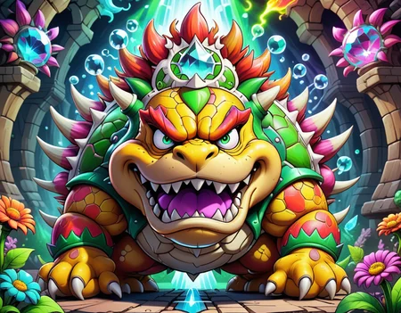 <lora:Daisy-Acid:.4> color line art,acid-art, trippy, daisyart, sketch, Magic-style bowser, it is Biochemical and Mad, absurdres, epic atmosphere, magical, dslr, stunning, aesthetic, romantic, located artistic, extremely stylish, perfect background, sublime, dynamic composition,Hyperrealistic, crystal-clear,with super sharp details and vivid colors, intricate textures, and pristine clarity