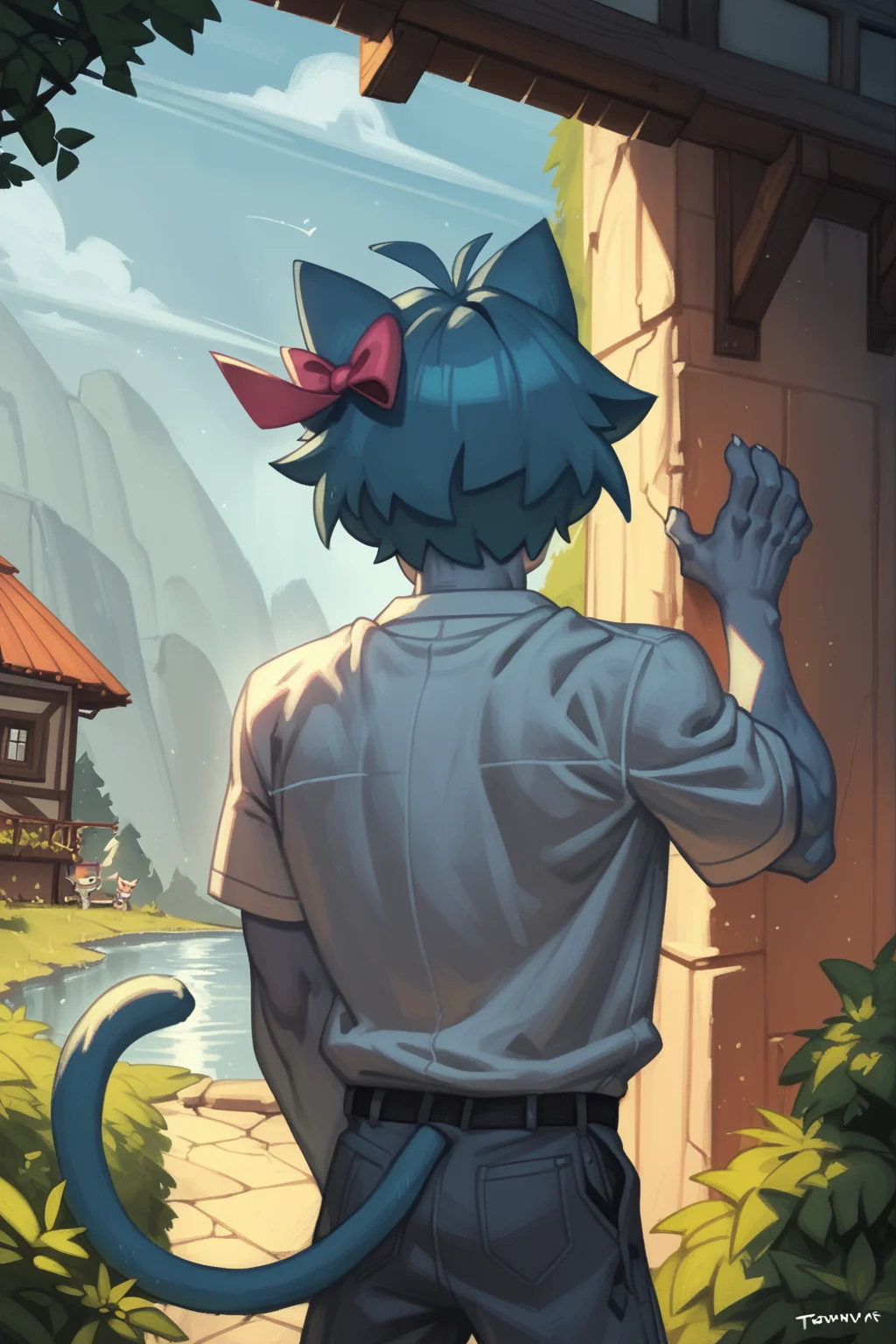 score_9, score_8_up, score_7_up, score_6_up, 1boy, tomgirl, solo, outside,
sima /(vkontakte/), tail, sima (vkontakte), cat ears, blue skin color, hair bow, (blue hair color:1.1), <lora:sima:0.6>
(kelvin hiu:0.5),
d4rk01l, <lora:d4rk01lXLP:0.1>
garainy palaroid <lora:Concept Art Ultimatum Style LoRA_Pony XL v6:1>