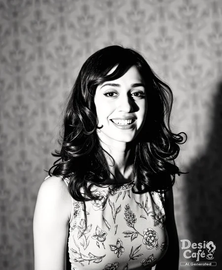 vintage still from black and white noir film photo of Disha Patani woman, hyper realistic photo that is safe for work, laughing, studio quality image, well dressed wearing intricate sleevelesssweatshirt, hair styled as bangs,muted shaded wallpaper background that contrasts with the person, cinematic lighting,âââââ <lora:Disha_Patani_Flux_Kohya_V1:1> disha pataniâââ