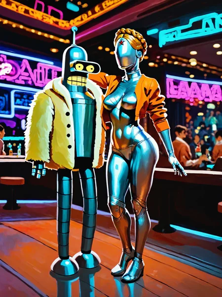 score_9, rating_safe,
[ 2girls, Atomic Heart twins : two metal mannequins : 0.1 ] standing in a casino,
<lora:bender-robot-pony-v1-000004:0.9>
<lora:Concept Art Twilight Style SDXL_LoRA_Pony Diffusion V6 XL:0.7>
BREAK
robot [ : wearing fur coat, jewelery : 0.1 ], pimp, standing in a nightclub
BREAK
score_8_up, score_7_up, score_6_up, score_5_up, score_4_up,
Atomic Heart twin standing in a nightclub