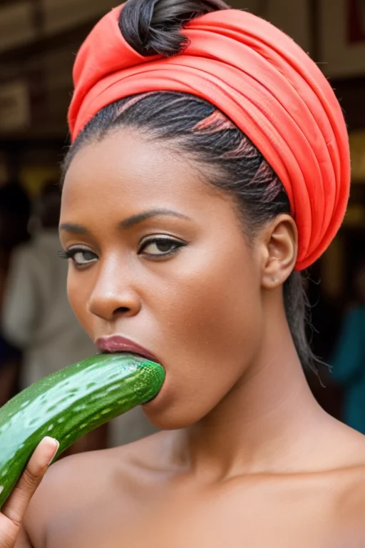african woman on a street market, frontal view, ((mouth-inserting:1.2)), cucumber in mouth, stunning beauty, detailed iris, (realistic:1.3), intricate details:1.4, nordic skin, award winning photo, photorealistic, masterpiece, 8k uhd, dslr, soft lighting, high quality, bokeh, 50mm lens, 2.4 f <lora:ccmbr_v1.0:0.7>