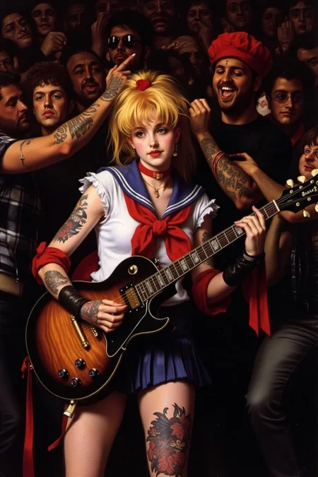 jati1 painting
punk sailor moon playing a guitar at a heavy metal mosh pit, tattoos, piercing.
<lora:jati1_cap_d6a3:1.0><lora:817319116932157435:0>