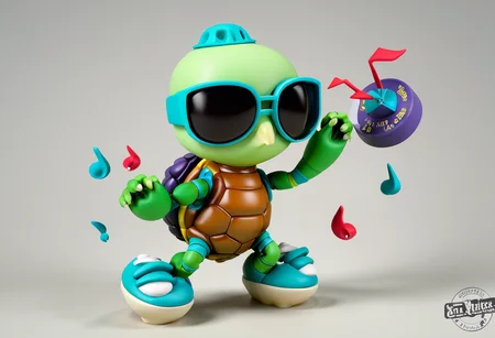 turtle dance breakdance, gmrndnr, vinyl figure, whimsical 3d character <lora:gmrndnr_v0.0.1:1>