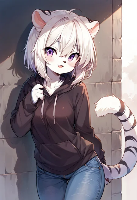 score_9, score_8_up, score_7_up, l3i_ph3, white hair, purple eyes, hoodie, jeans, source_furry, ntm,