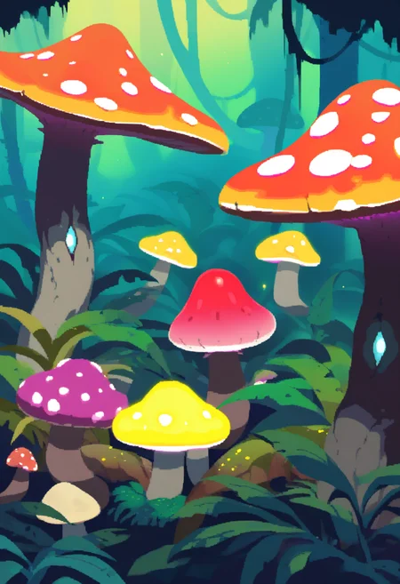 masterpiece, best quality, very aesthetic, absurdres,
rorr,
humanoid mushroom, monster, glowing eyes, no humans,
trees, jungle background <lora:RoRRNoobLocon_byKonan:1>