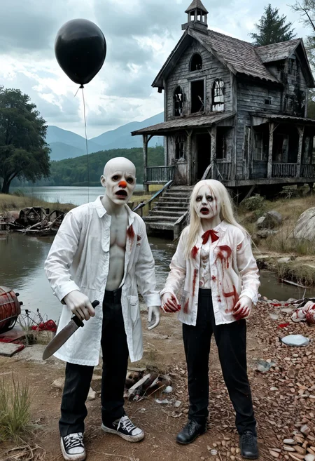 pretty face, perfect body, sexy outfit, open clothes, mysterious scene, threatening mood, young young woman, standing, outdoors, sky, cloud, cloudy sky, scenery, mountain, fog, cliff, long hair style, albino hairs, standing with one hand touching the chin, looking at another, from the front, absurdres, masterpiece, 8k, high detail, intricate, best quality, Hand, chainsaw, body, detailed, perfection, hands, indoors, blood, knife, graveyard, cemetery, cabin, haunted, clown, wherehouse, hoverlook, lake, Michael, gaves, crystal, camp, Freddy, spooky, creepy, Jason, abandoned, balloon, carousel, park, school, Chucky, Pinhead, mask, hotel, buildings, claws, fear, dread, anguish, parted lips, open mouth, tongue out, from side
(( creepy doll zoomed ))
(( rev_mia ))