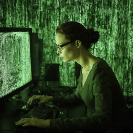 <lora:SDXL_matrix_Sa_May-V6:1> matrix a woman computer