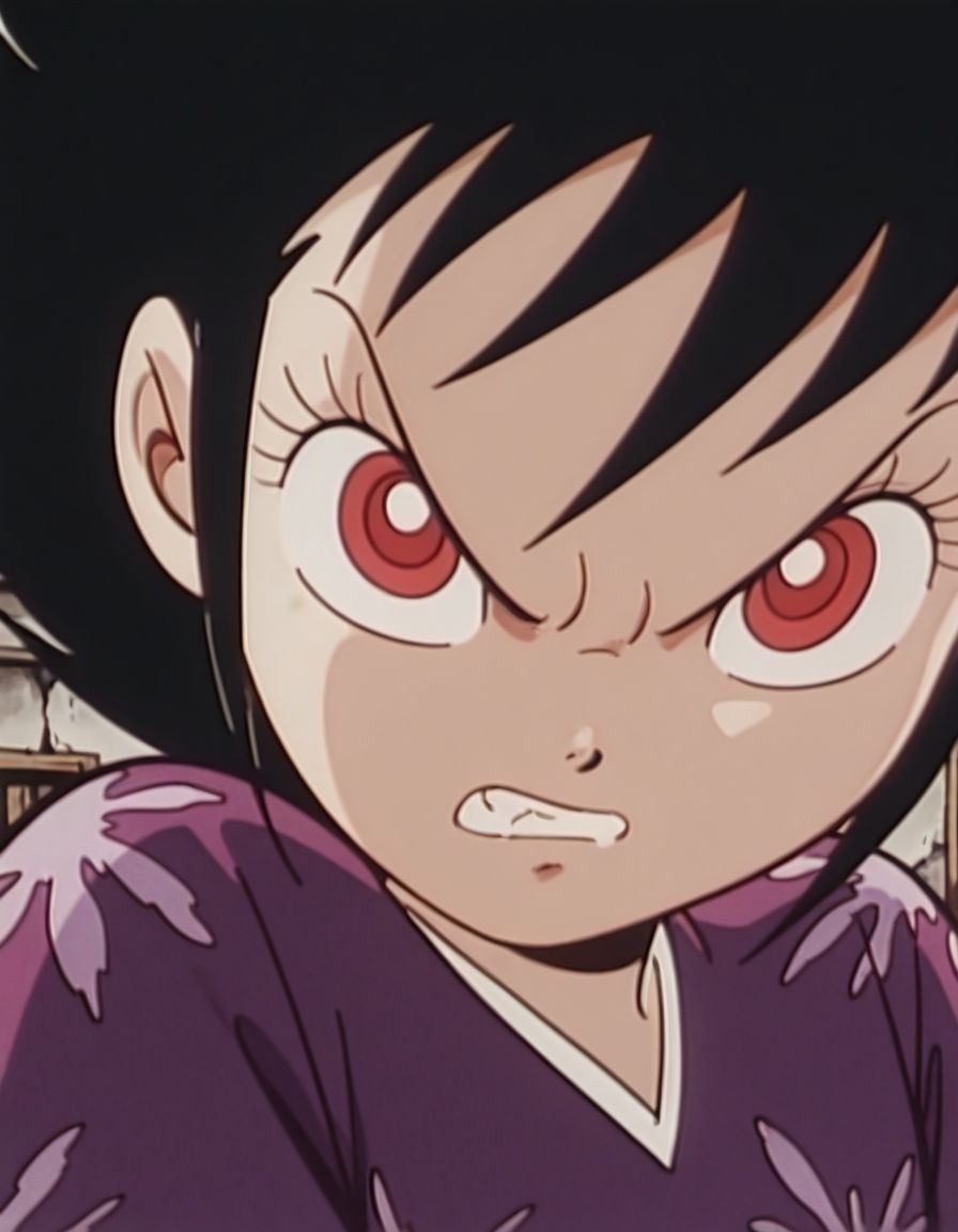 masterpiece, best quality, abandoned japanese bedroom, kimono, angry, clenched teeth, face close-up, solo, 
<lora:0ni:1>, 0ni, 1girl, black hair, long hair, spiked hair, red eyes, 1960s \(style\),
