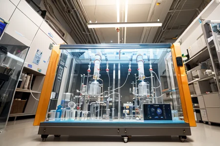 masterpiece, best quality, 2girls, renketu, tube, combined with transparent pipe, rotary evaporator, Allihn condenser, transparent tube with plastic