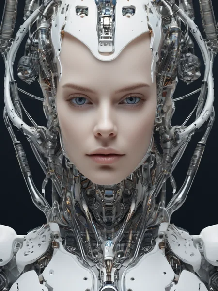 complex 3d render ultra detailed of a beautiful porcelain profile woman android face, cyborg, robotic parts, 150 mm, beautiful studio soft light, rim light, vibrant details, luxurious cyberpunk, lace, hyperrealistic, anatomical, facial muscles, cable electric wires, microchip, elegant, beautiful background, octane render, H. R. Giger style, 8k, best quality, masterpiece, illustration, an extremely delicate and beautiful, extremely detailed ,CG ,unity ,wallpaper, (realistic, photo-realistic:1.37),Amazing, finely detail, masterpiece,best quality,official art, extremely detailed CG unity 8k wallpaper, absurdres, incredibly absurdres, robot, silver halmet, full body, sitting