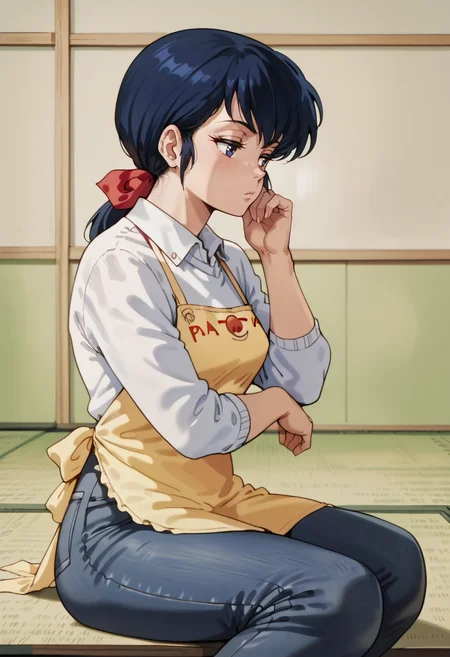 score_9,score_8_up,score_7_up,score_6_up,score_5_up,
BREAK,
1female, otonashi_kyouko, arm rest, sitting on tatami, from side,
shirt, apron, jeans, half closed eyes, looking away, thinking,  
<lora:Kyoko_Otonashi:0.85>