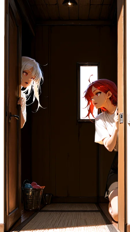 masterpiece, newest,absurdres,incredibly absurdres, best quality, amazing quality, very aesthetic,
2 girls, playing, peeking,
<lora:Face_Enhancer_Illustrious:0.7> <lora:BlueFley_Style_-_Illustration:1> by_bluefley