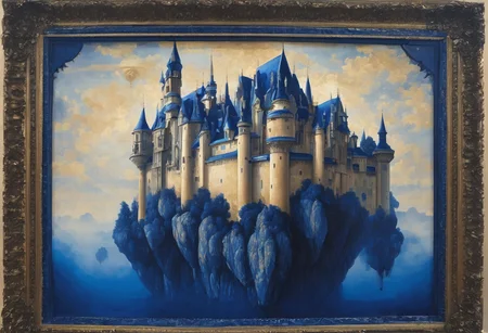 <lora:parrishstyle:0.9> (absurdres, masterpiece, biggest quality) award winning painting of a floating castle in the air, epic composition, detailed, parts made of deep blue crystal, intricate, the greatest painting ever