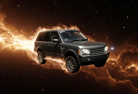 A hyperrealistic analog-style photo of a Range Rover L322 tearing through the cosmos, its rugged frame cutting through the void like a meteor reborn. The vehicle hurtles forward, leaving a trail of cascading sparks and ionized energy, as if the very atoms of space itself struggle to keep up with its impossible momentum. The matte surface of the car catches faint reflections from distant nebulae and shattered asteroids, its edges subtly distorted by the sheer velocity of its passage.
Blazing streaks of light arc from its wheels, resembling plasma discharges ignited by friction against the unseen forces of the universe. Around it, the fabric of space ripples and twists, as if recovering from the shockwave of its arrival. Swirling clouds of cosmic dust scatter in its wake, glowing briefly before fading into the void. Distant galaxies and pulsars shimmer like echoes of forgotten time, their light bending around the machine as it surges ahead, a lone terrestrial creation defying the infinite unknown.
The grainy, unpolished texture of the photo adds to its raw, otherworldly authenticity—scratches, dust, and slight distortions make it feel like a classified glimpse into something forbidden, a moment stolen from the very edge of existence. galaxy N4sa aidmafluxproultra