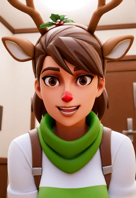 IllustriousQual <lora:StS-Illustrious-Detail-Slider-v1.0:2> <lora:cfg_scale_boost:0.3> <lora:Red-Nosed_Raider_IL_-_v1:0.7> RedNosedRaiderIL, brown hair, brown eyes, antlers, reindeer ears, reindeer-themed, headband, mistletoe, brown gloves, fingerless gloves,,detailed_background,indoors,digimon universe: appli monsters,digimon,offmon,appmon