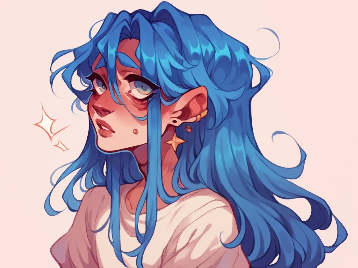 score_9, score_8_up, score_7_up, score_6_up, score_5_up,  <lora:seyaycjXLP:1> seyaycj, androgynous, blue hair, long hair