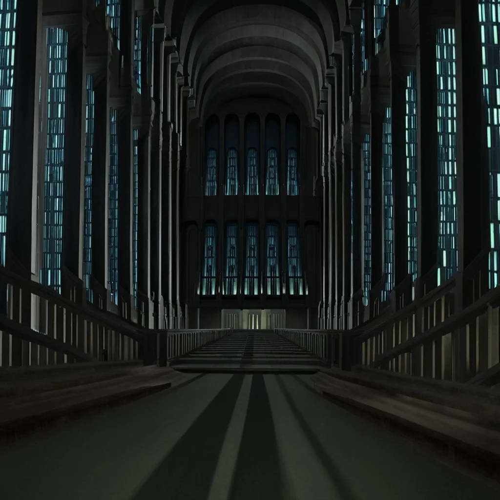 jedi temple, star wars, scenery, stairs, window, shadow, night, railing, building, indoors, hallway, archive, archives