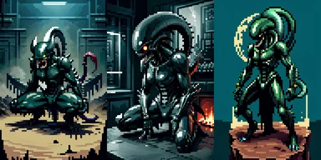 (otherworldly), highly insanely detailed, masterpiece, top quality, best quality, highres, 4k, 8k, RAW photo, (very aesthetic, beautiful and aesthetic), 
__lazy-wildcards/cosplay-char/alien-predator/xenomorph/prompts__, 
<lora:FemXeno:0.6>, 
(1girl:1.3), eyes focus, 
__lazy-wildcards/dataset/background__,âââ