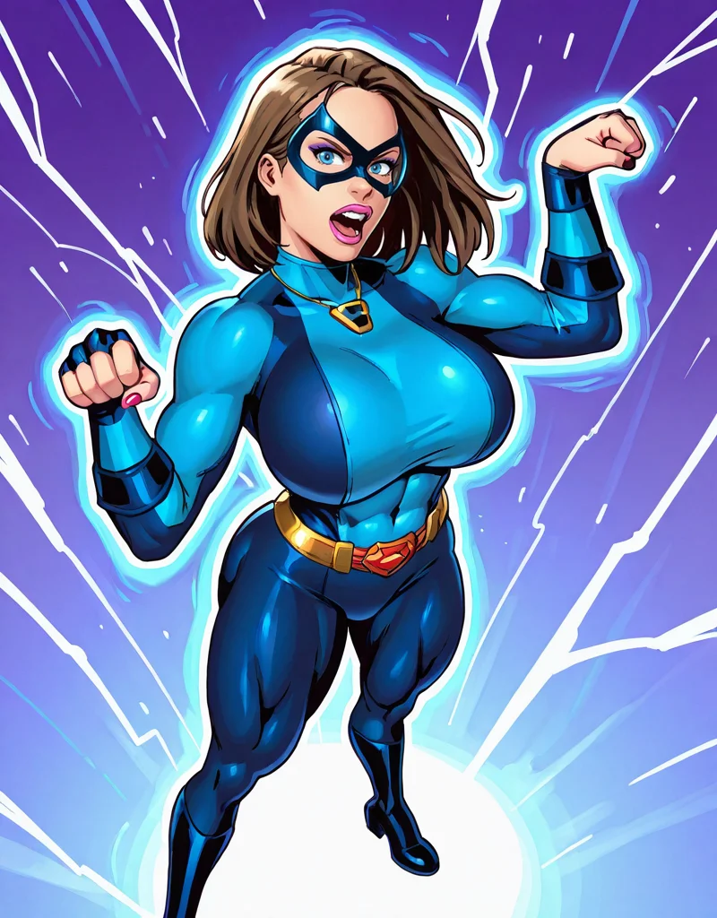 fighting game style ,masterpiece, best quality,  
 <lora:SusanSteelQuiron_style_v3:1> 
 SusanSteelQuiron,  Standing, pretending to smell a big flower,  ,
 1girl, superhero, superheroine with  sexy body woman,  thick thighs,  makeup, big breasts,  jewelry,   necklace, nail polish,   lips,   muscular, 
 from above,  paw pose, 
traditional lightning storm, . dynamic, vibrant, action-packed, detailed character design, reminiscent of fighting video games