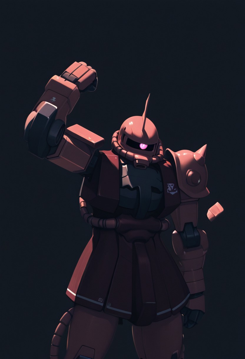 score_9, score_8_up, score_7_up, score_6_up, score_5_up, score_4_up, 4k quality, detailed, dramatic lighting, (chars zaku, gundam, robot), (no humans:1.1), best quality, masterpiece, simple background