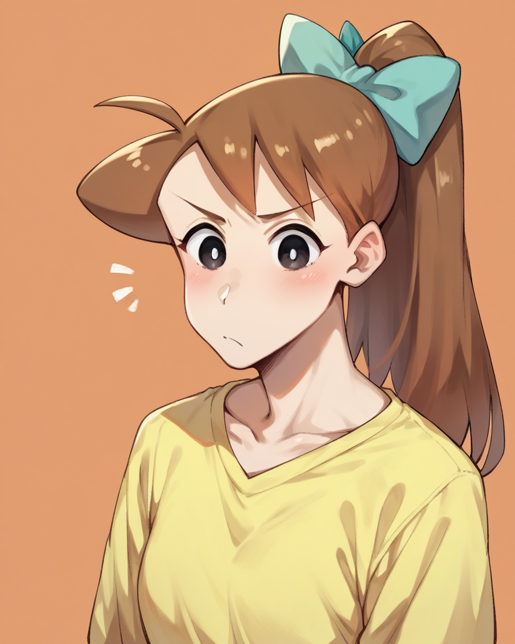 score_9, score_8_up, score_7_up, score_6_up, score_5_up, score_4_up,
<lora:Ishizaka_Midori_PONY:1>,ishizaka midori, 1girl, solo, brown hair, high ponytail, long hair, black eyes, ahoge, hair bow, yellow shirt,